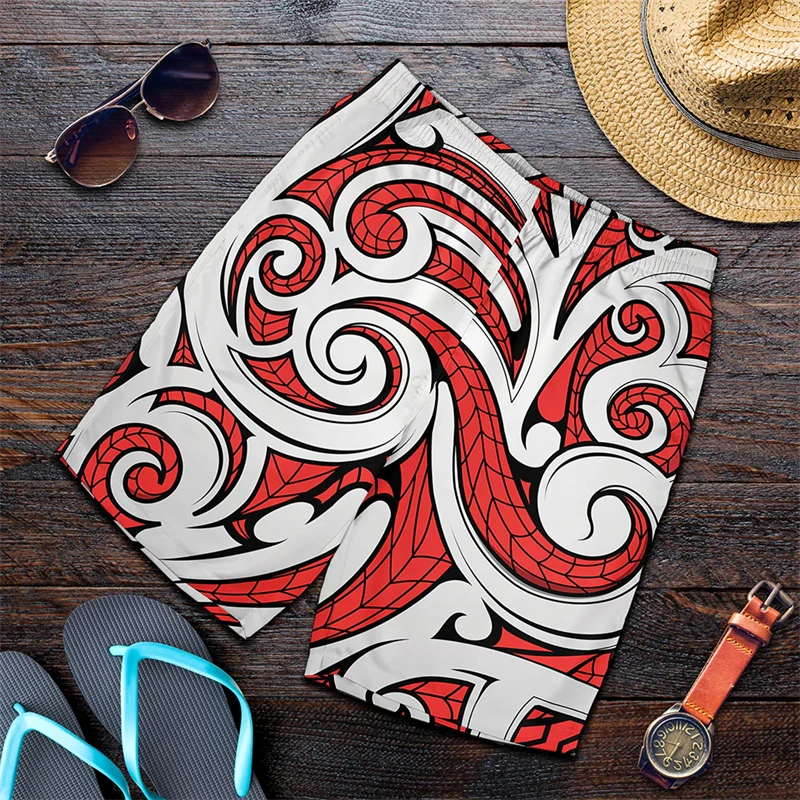 New Men's Summer Shorts Loose Fashion Shorts 3D Printing Casual Maori Ethnic Pattern Harajuku Trunks Sports Quick Drying Shorts 2