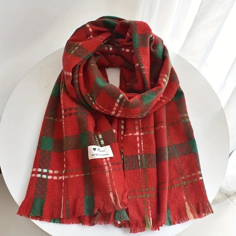 Ladies' Fashionable Checkered Scarf, Winter Warm Shawl,Christmas Decorative Scarf, Suitable for Commuting and Outdoor Activities