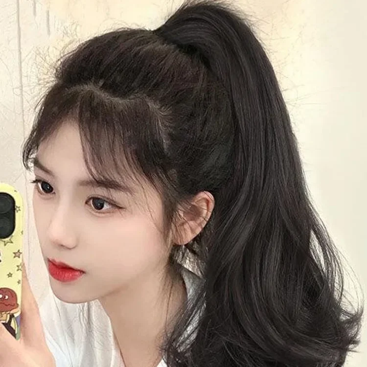 여성용 긴 곱슬 큰 웨이브 클립온 하이테일 가발, 케이블 니트 가발 시뮬레이션..