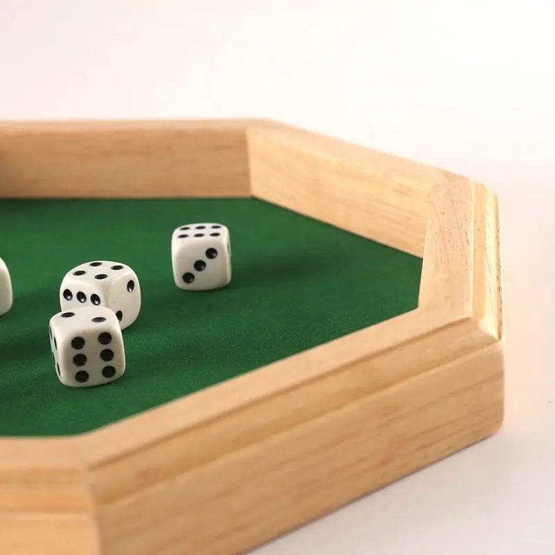 Octagonal Dice Tray Wooden/PU Dice Storage Box Felts Lined Rolling Surface Board Game RPG Dice Box Key Wallet Coin Tray Desktop 5