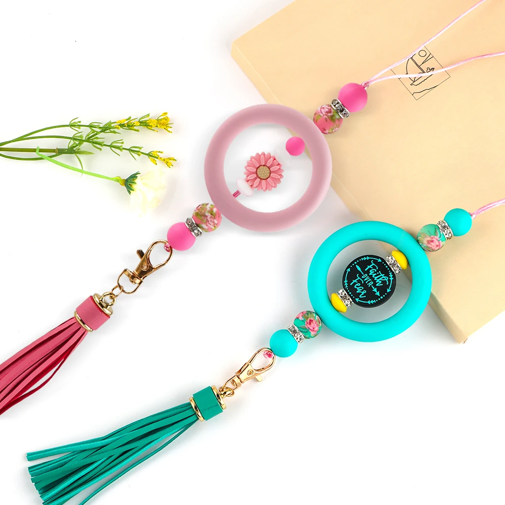 10~100Pcs/Lot 65mm Round Silicone Ring Color Printing Pendant With Hole For Jewelry Making DIY Handicrafts Hangings Accessories