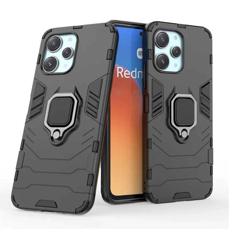 

For Redmi 12 Case for Xiaomi Redmi 12 Cover Funda shockproof Shell Armor Finger Ring Holder Stand PC Phone Bumper For Redmi 12