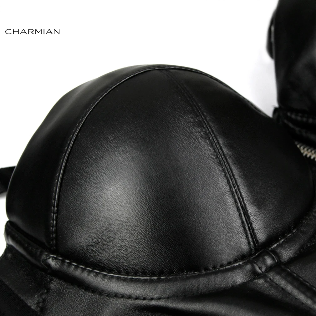 Charmian Leather Bra Top Women's Sexy Punk Spaghetti Straps Zipper Bustier Corset Crop Bra Tube Top Plus Size Clubwear Black