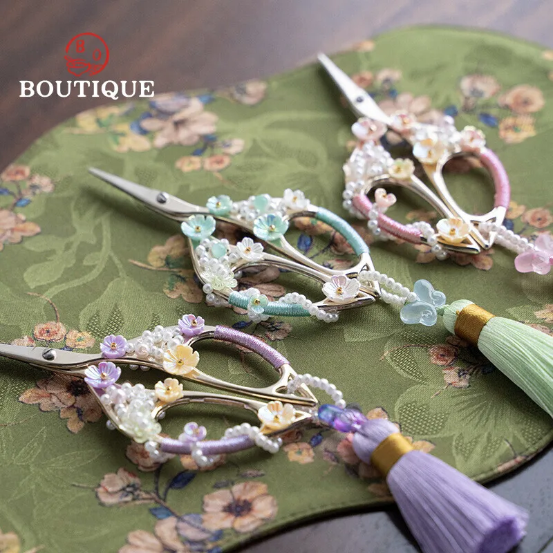Chinese Antique Hand-woven Tea Scissors High-end Tea Art Knife Tassel Pendant Mini Scissors Teaware Ceremony Accessories