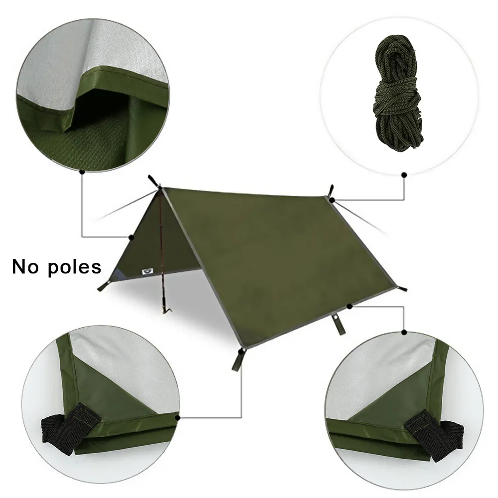 3x3m Awning Waterproof Sun Shelter Tent Tarp for Beach Shade Outdoor Camping Hammock Rain Fly Ultralight UV Garden Awning Canopy