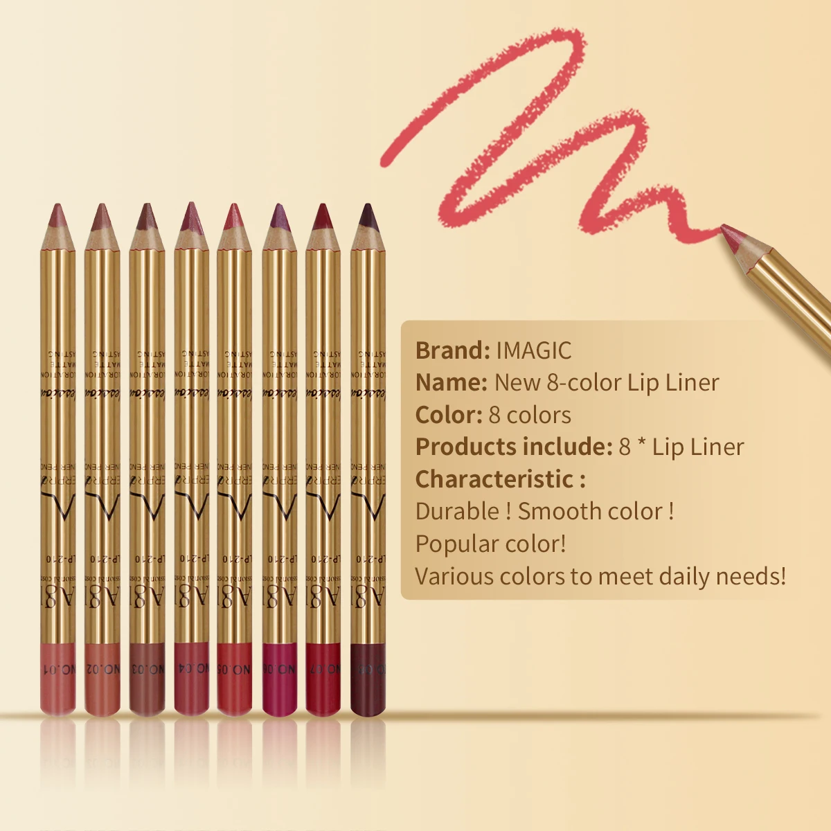 Lipliner Pencil 8-Color Long Lasting Waterproof Professional Soft Smooth Colorful Matte Lipstick Cosmetics Makeup Tool
