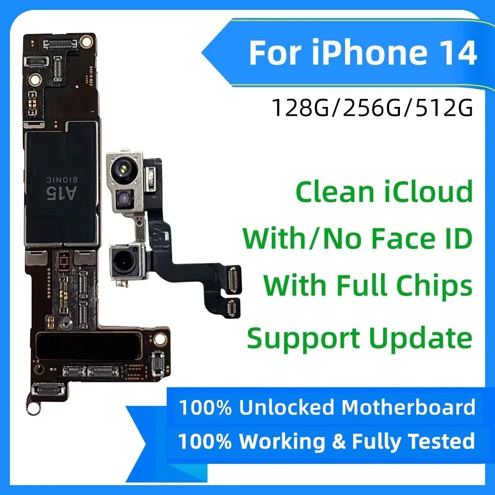 iPhone 14 256GBマザーボード + FaceID IPhone 14用マザーボード,完全にテスト済み,iCloud付き,ロック解除