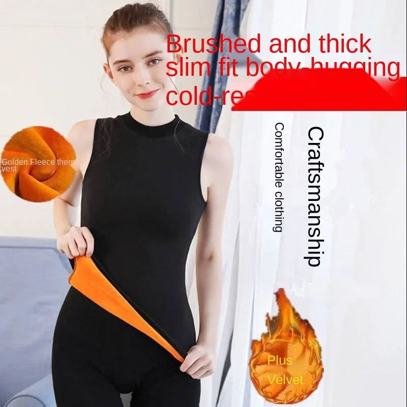 

Mid-collar thermal vest women plus velvet padded winter inner wear base slimming tops waistcoat thermal underwear