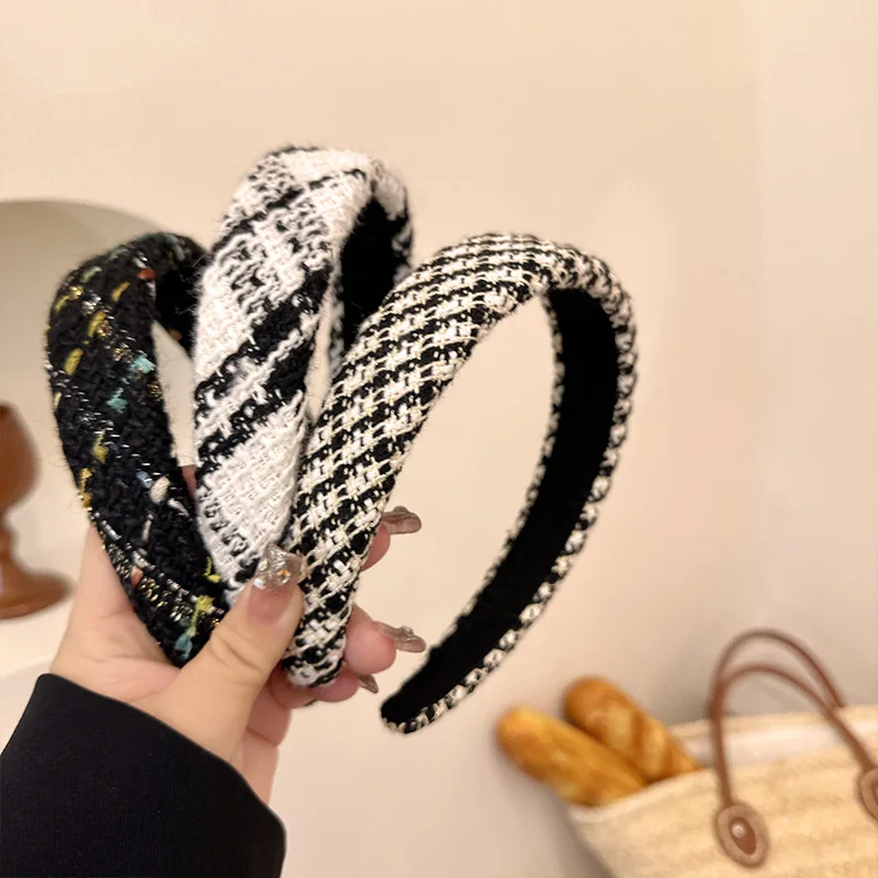 

Korean Version Black White Grid Women Headband Vintage Sponge Hair Hoop Fashion Hairbands for Women Hair Accessories