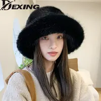 2023 Big Faux Fur Fluffy Bucket Hat for Women Luxury Plush Winter Hat Thicken Snow Oversized Fur Bucket Hat Soft Big Panama Cap 1