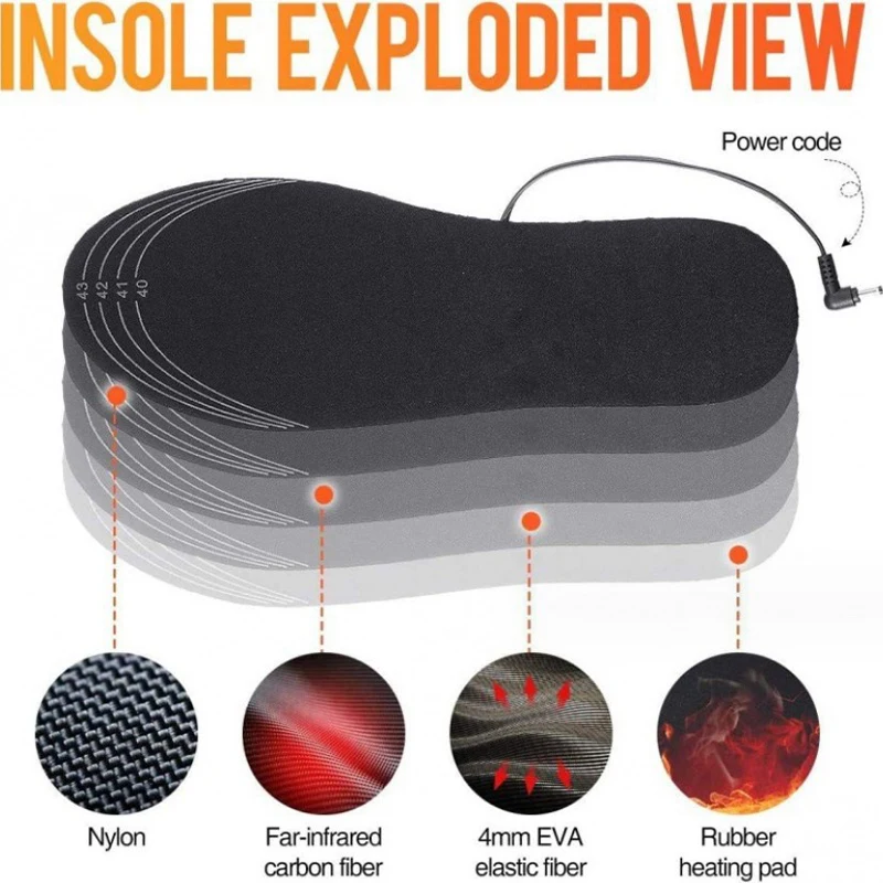 USB Rechargeable Heated Insoles Size 35-46 DIY Customizable Electric Heated Shoes Pad for Outdoor Skiing Winter Foot Warmers heated shoe insoles