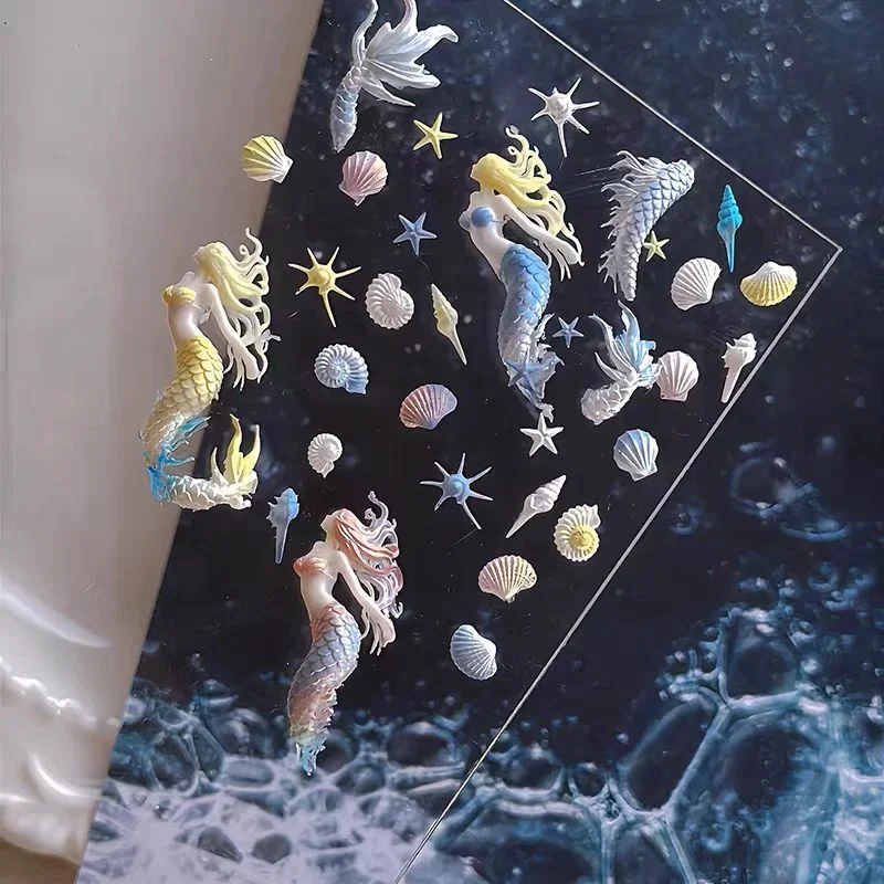 3D 실리콘 네일 아트 몰드 인어 여름 바다 조개 연못 금붕어 디자인 DIY 네일 장