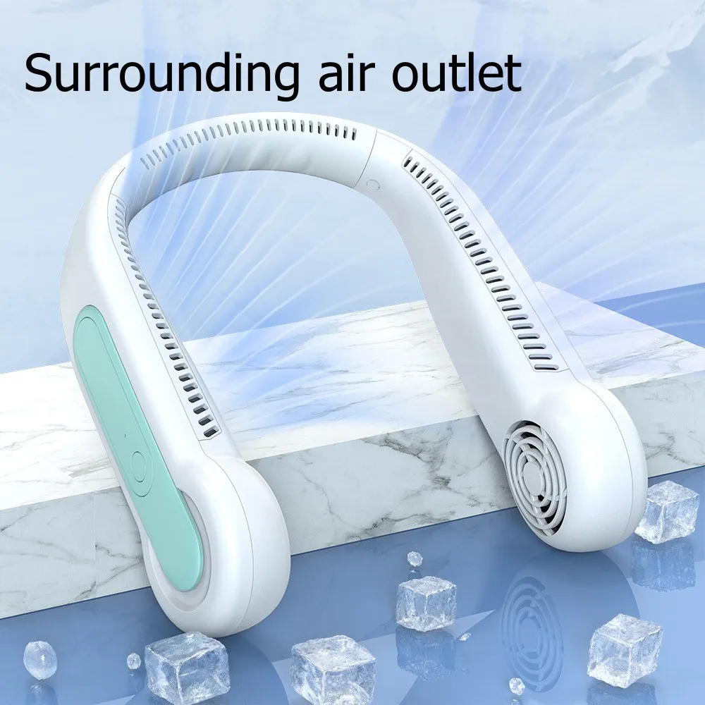 Portable Hanging Neck Fan Outdoor Sports Fans USB Charging Bladeless Turbine Gathered Air Fan Hanging Neck Cooler for Outdoor