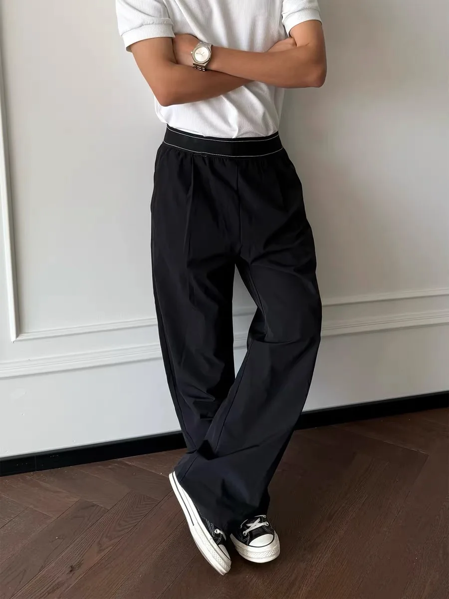 Lightweight Outdoor Casual Pants Deep Blue  Color Men's Cleanfit Waist Design Loose Sports Pants Straight Leg Trousers