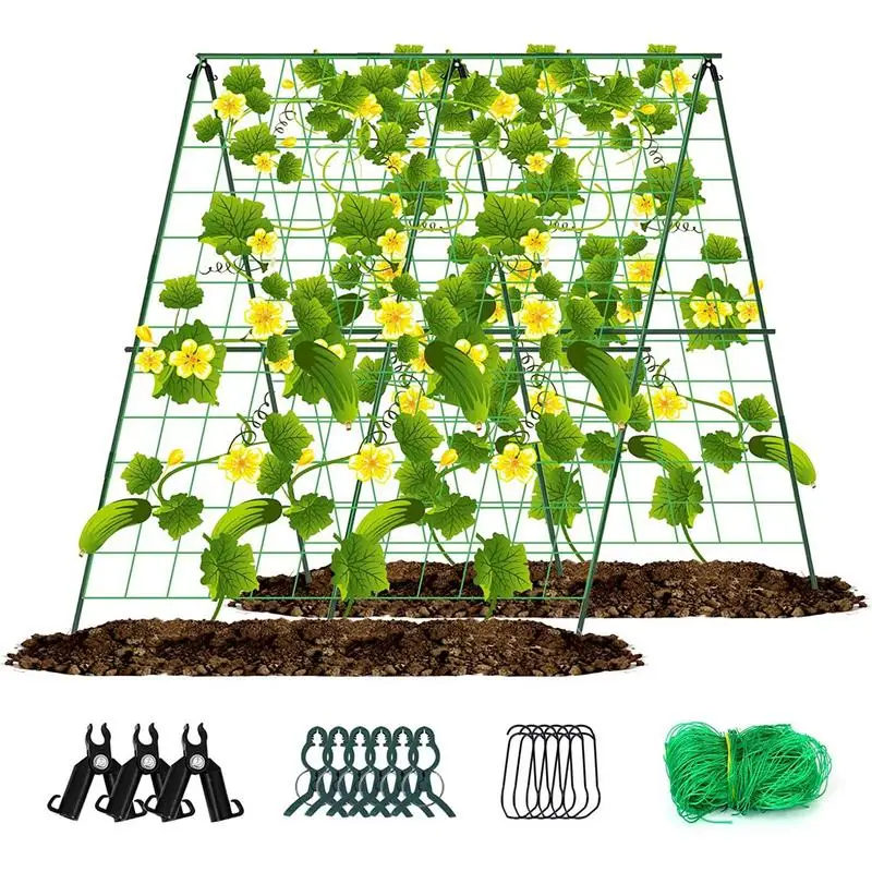 

Cucumber Trellis Set A-Frame for Garden Vegetable Plant Grow Supports Fit Climbing Plant Detachable 48Inch with Net and Clips