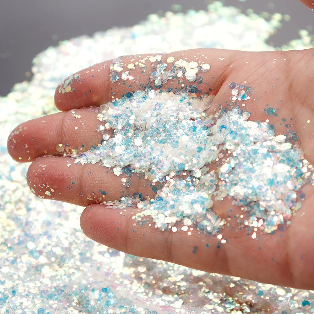 

10G Holographic Mermaid Nail Glitter Sequins Mixed-Size Hexagon Sparkly Flakes DIY Untra-thin Body/Eye/Face Manicure Sequins &*1