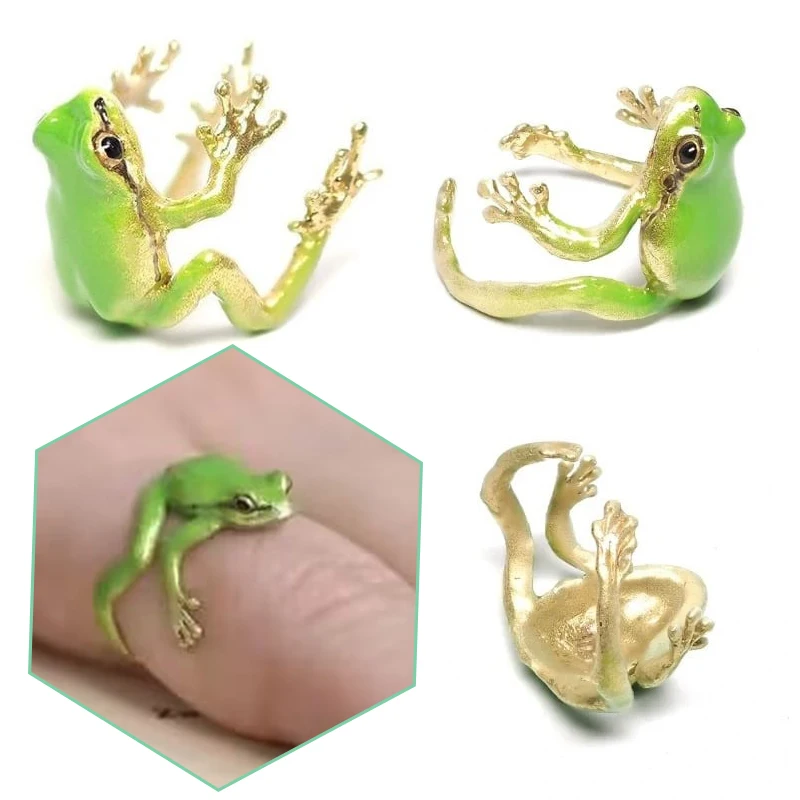 Bague grenouille réglable vert pour homme et femme élégante_voghion.com