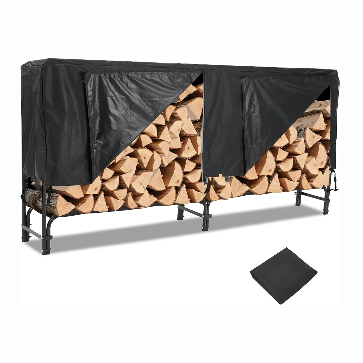 4FT/8FT Brennholzregal für den Außenbereich zur Aufbewahrung von Holzstämmen verschiedener Größen, robuste Feuerholzregale, Metallaufbewahrung, Stapler, Organizer – Detail 21