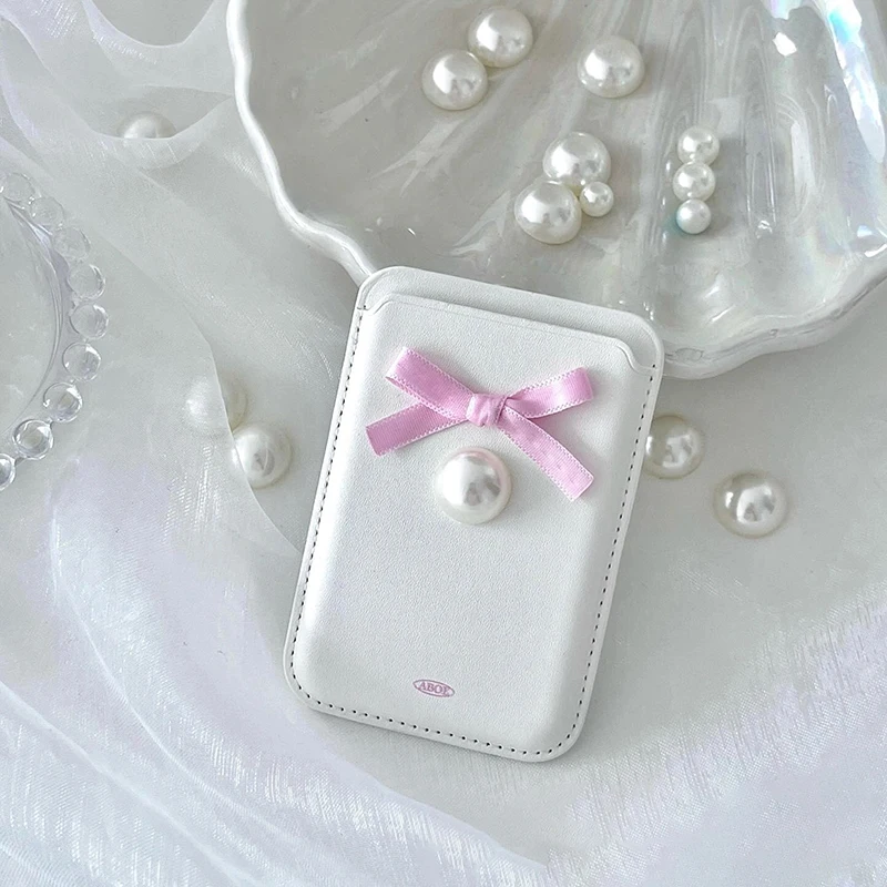 Elegant Bowknot Butterfly Pearl Cardholder Case with Stand