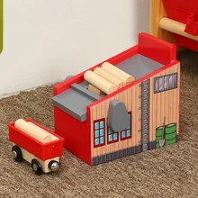 

Wooden Scene Accessories Lumber Yard Slot Railway Compatible Rail Car Platform Wood Track Brio Track Train Toy Gifts For Kids