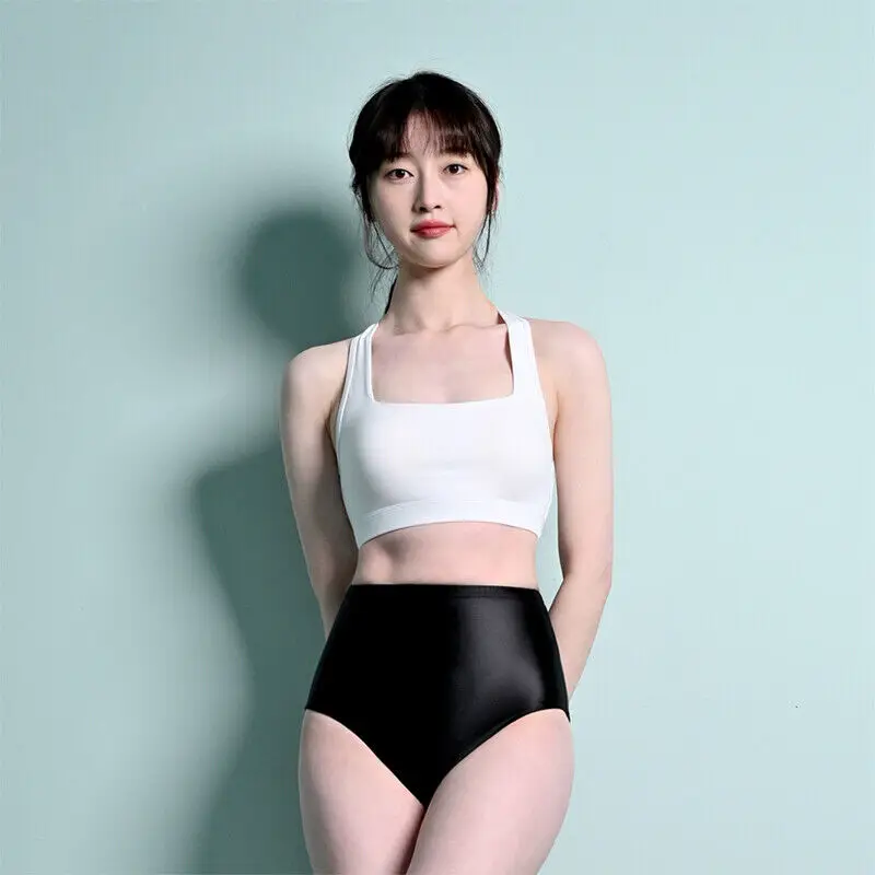 Womens Shiny Glossy Briefs T-Back G-String Thong Sexy Panties High Waist Transparent Stretchy Satin Underwear Swimsuit Bottoms