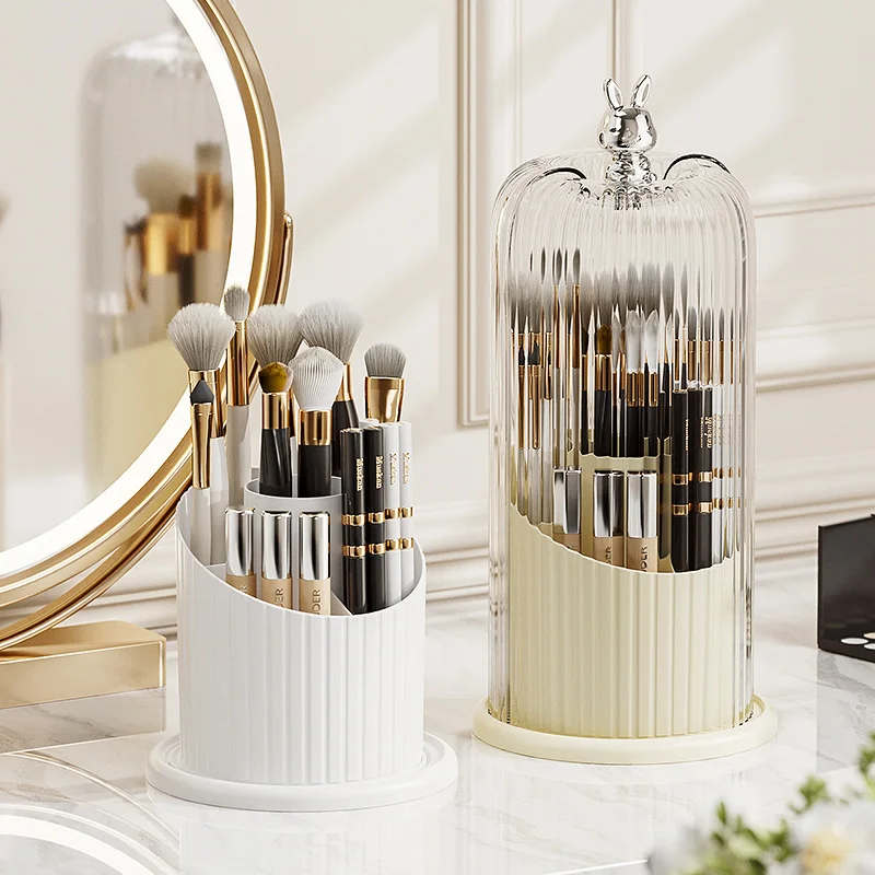 Rotating Birdcage Makeup Brush Organizer - 360° Spinning Cosmetic Holder, Compact Travel Case for Bathroom Vanity Countertop 3