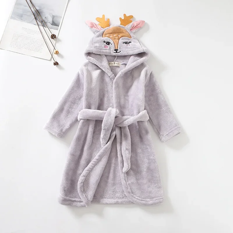 Warm Children Flannel Pajamas Boys Deer Robe Winter Christmas Kids Bathrobe Baby Girl Homewear Child Sleepwear 2-8Year