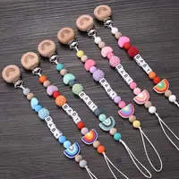 Personalize Name Pacifier Clips Holder Baby Silicone Rainbow Pacifier Holder Chain Baby Handmade Dummy Clips Teether Gift Custom 1