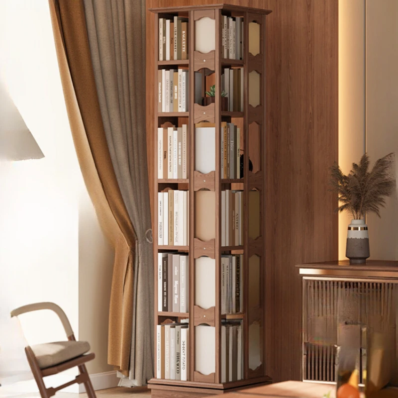 

All solid wood rotating bookshelves, 360-degree bookcases, book desktop storage, home living room, wall shelves, floor