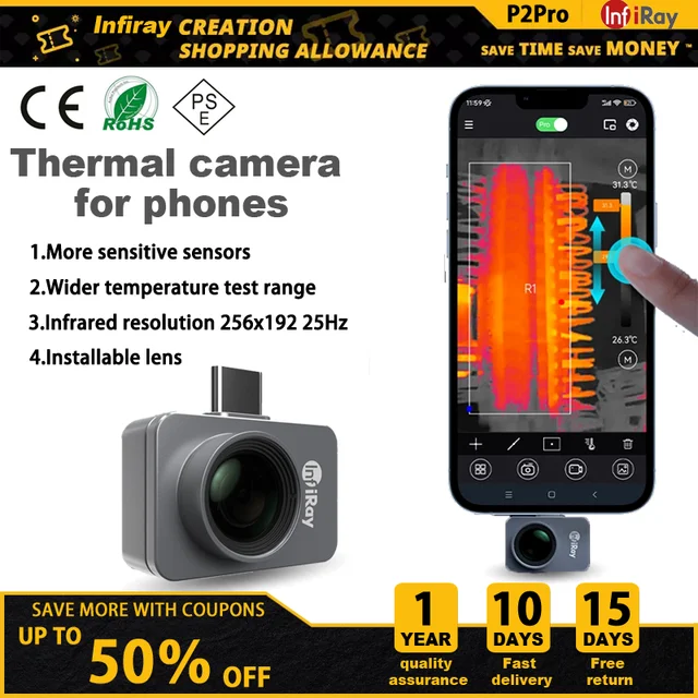 Indolay-cámara térmica P2 Pro para teléfono, dispositivo con circuito PCB de  25Hz, 256x192, prueba Industrial