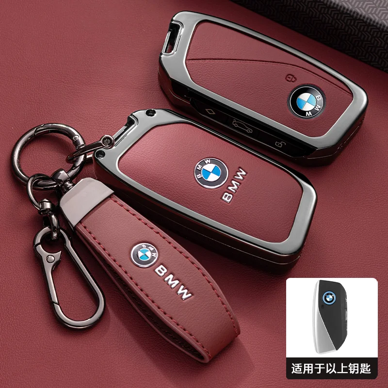 BMW 7 시리즈 G70 G09 XM U06 G81 M3 2023 i7 X7 G07 LCI iX I20 X1 U1 용 메탈 가죽 자동차 리모컨 스마트 키 케이스 커버 쉘 가방