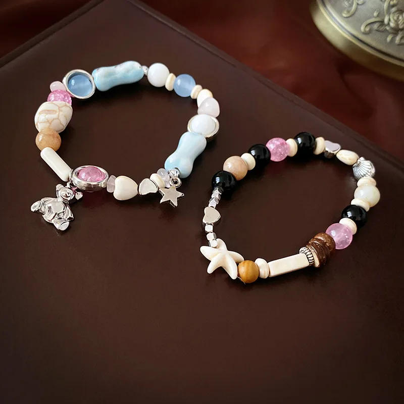 

Cute Starfish Shell Lovely Bear Beaded Bracelet Elastic Bracelet for Women