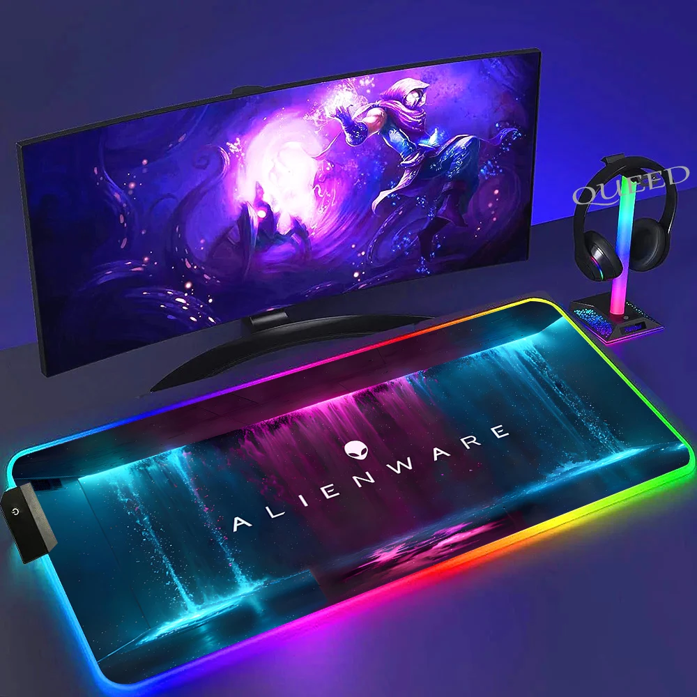 発光マウスパッド Alienware RGB 黒大ゲーミングカラフルな
