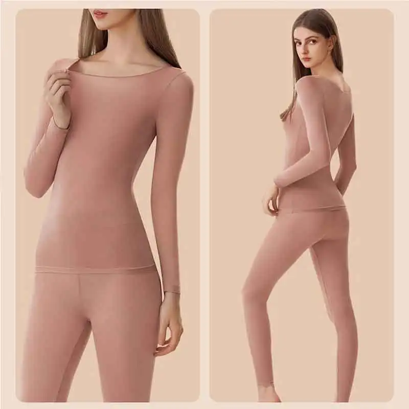 Seamless Ultra-thin Thermal Underwear Suit, Soft & Comfy Long Sleeve Round Neck Top, Women's Bottoming Lingerie & Sleepwear