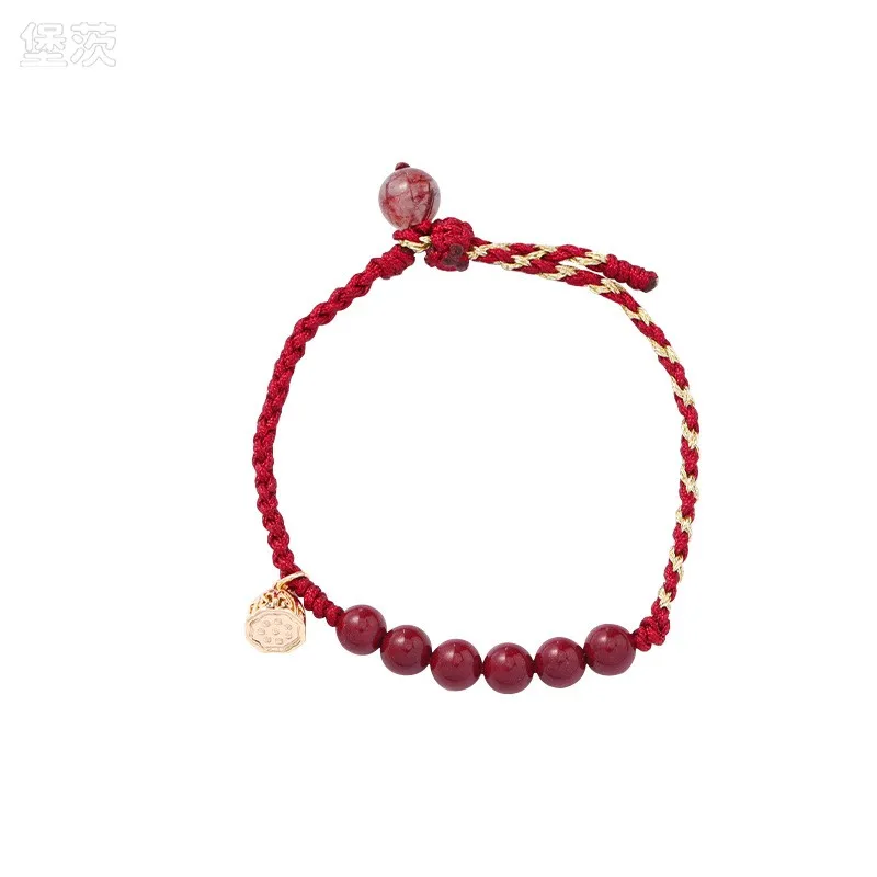 

Cinnabar bracelet woven red rope girlfriends couple bracelet female golden lotus retro animal year bracelet jewelry