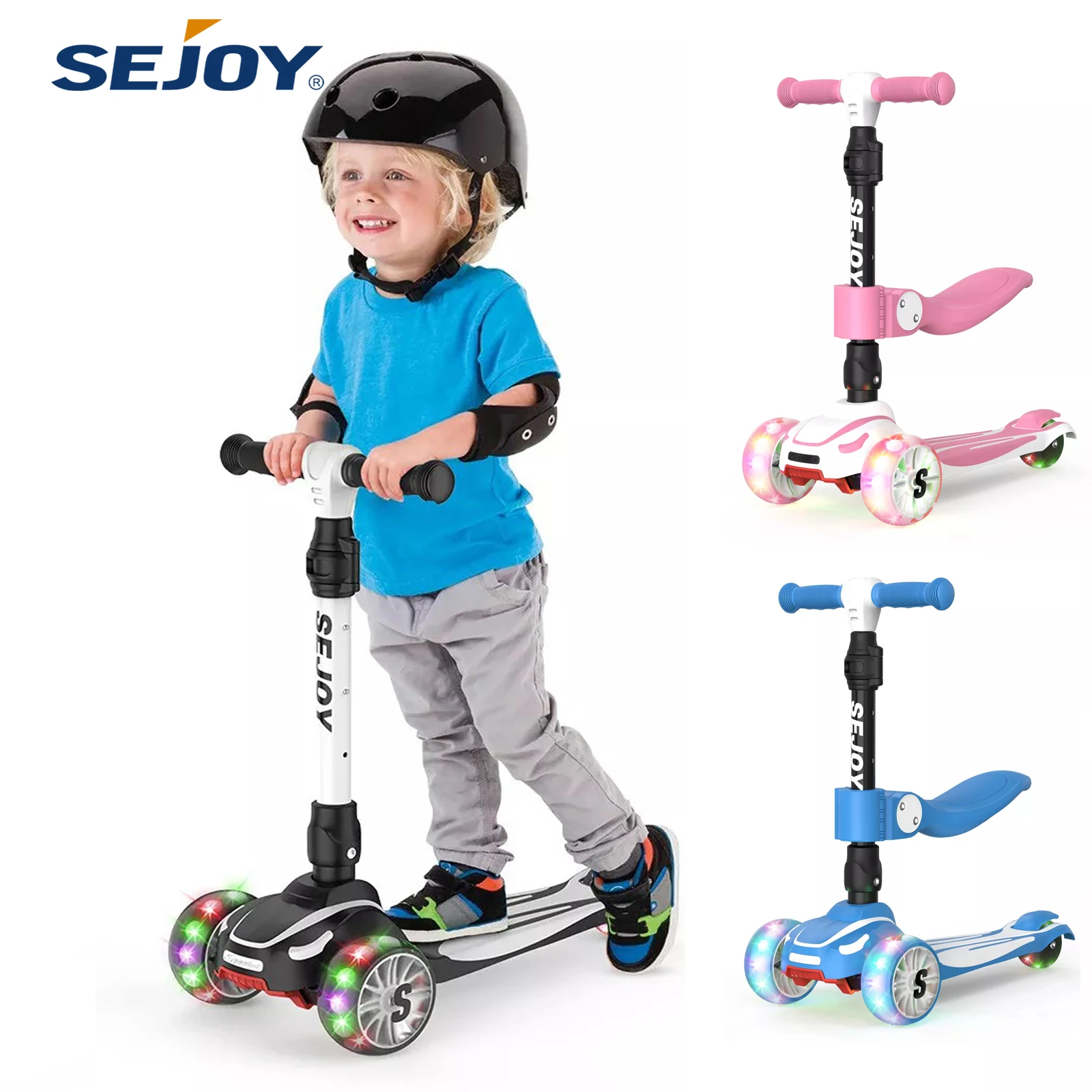 Sejoy Toddler Kick Scooter with Foldable Seat