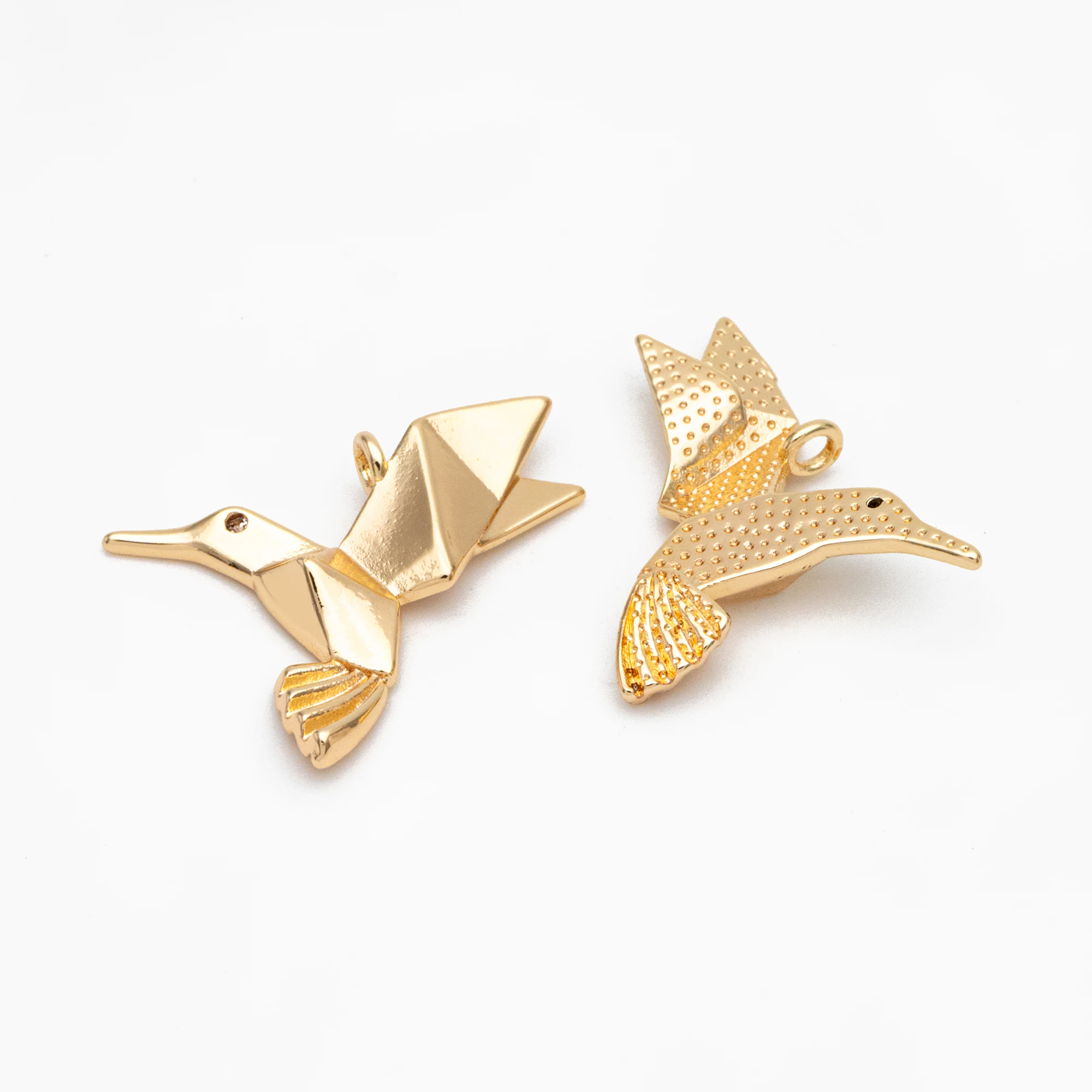 

10pcs CZ Pave Origami Bird Charms, Real Gold Plated Brass, Paper Hummingbird Pendants, For Jewelry Making Diy Supplies (GB-3558)