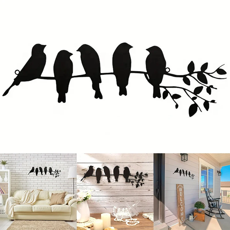 Metal Bird Wall Art 5 Birds Branches Wall Decoration Leaves Sculpture Bird Silhouette