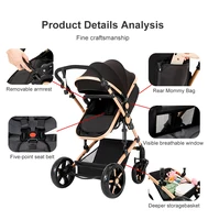 Poussette légère 3-en-1 pour bébé, convertible (assis et inclinable) avec panier de rangement, siège auto inclus, système de voyage pour nouveau-né, idéale pour les voyages en avion et les longs trajets, poussette pliable. 4