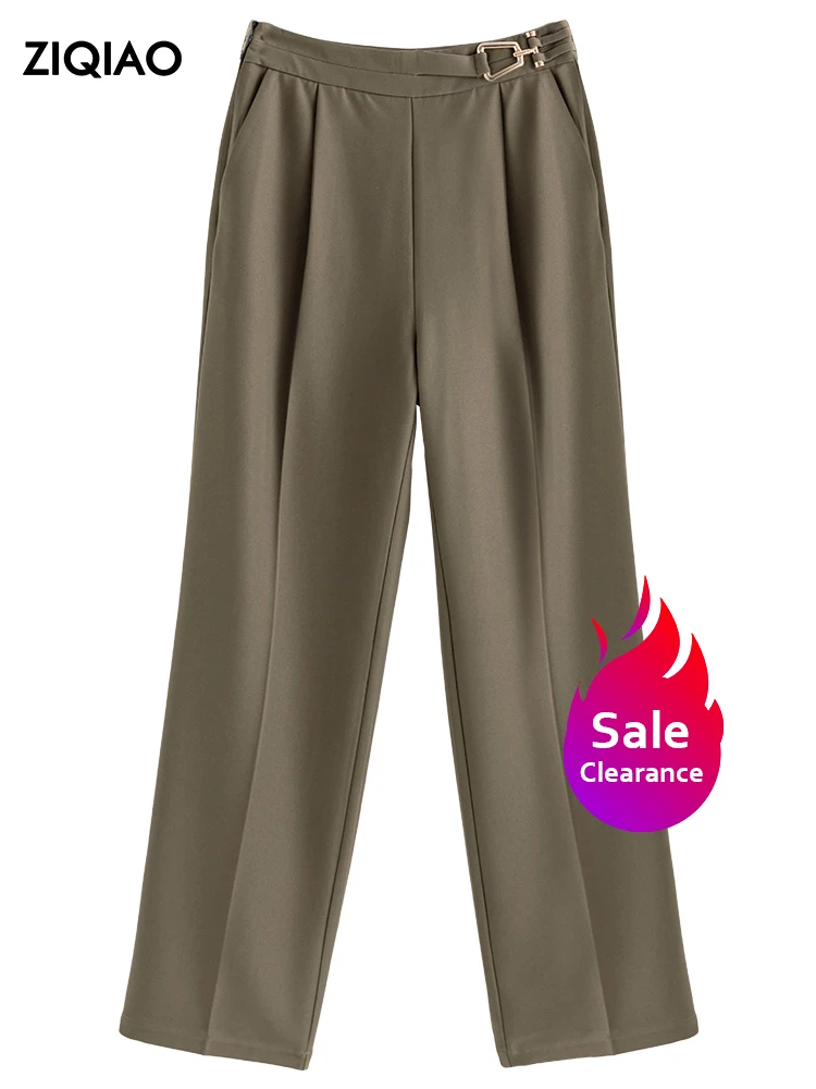 

ZIQIAO【Clearance Sale】Women Winter Solid Color Drape Floor Pants Waist High Waist Full Length Trousers Office Lady Long Pant