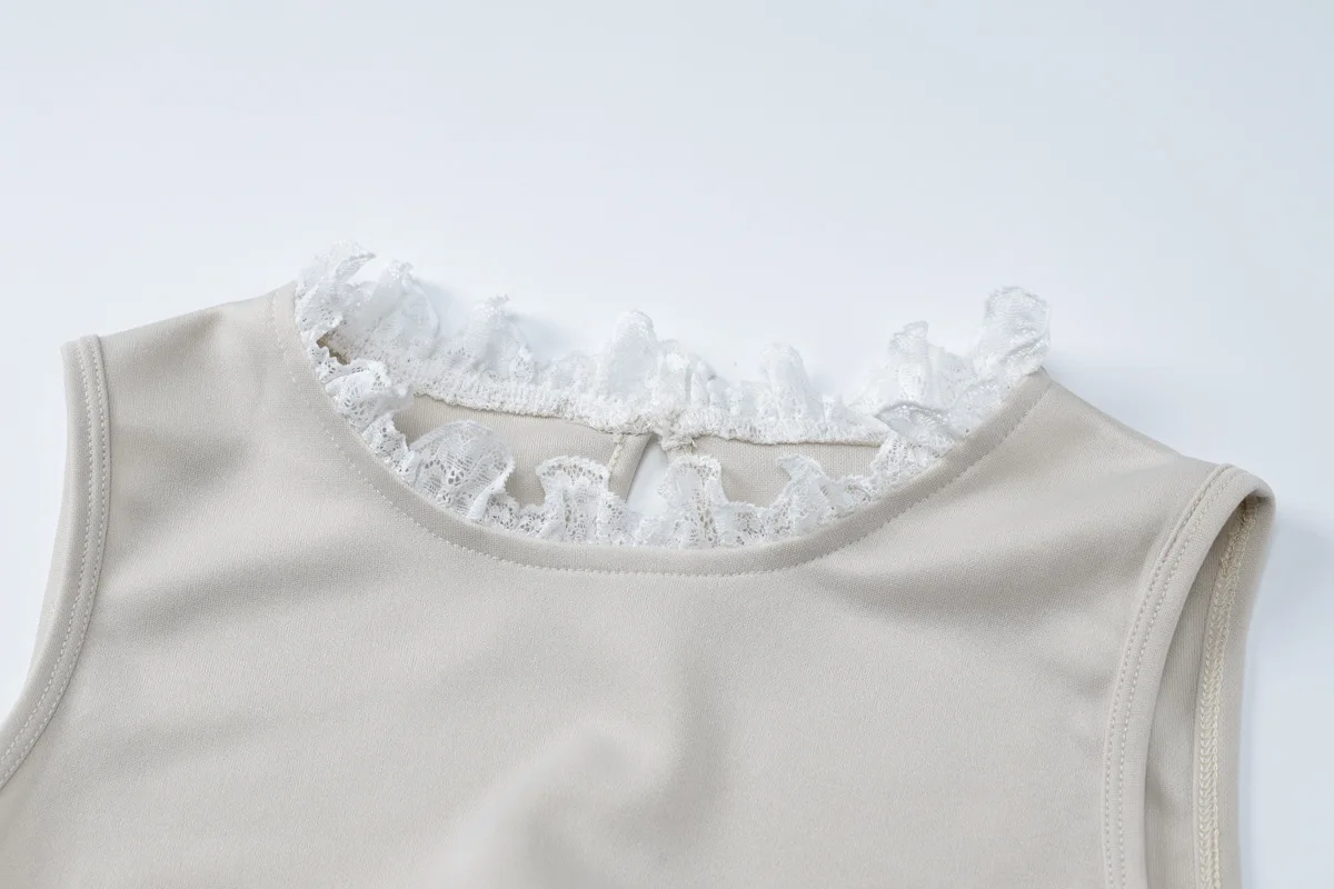 Autumn Lace Patchwork Mini Dress For Women Ruffled Sleeveless Elegant Slim Party Dress Gown Female Luxury High Waist Dress