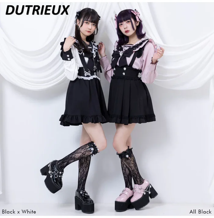 Japanese Lolita Style Rhinestone Love Chain Platform High Heels Mine Sweet Cute Women's All-matching Kawaii Pumps Shoes