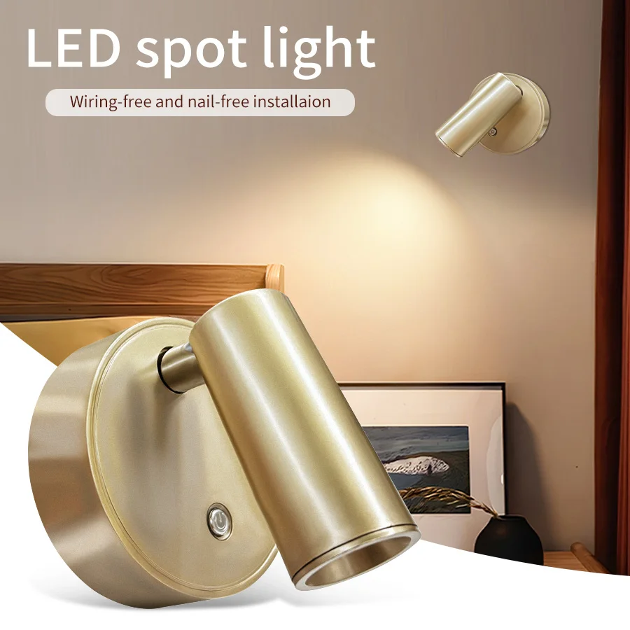 LED Light Magnetic type-C Rechargeable Wall Light Touch Switch Three Color Dimmable Bedside Lamp LED Wireless Magnetic Spotlight