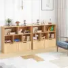 Vabches Kids Bookshelf Toy Storage Organizer Wooden Children's Bookcase with 2 Drawers on Wheels&5 Storage Cubbies for Playroom 4