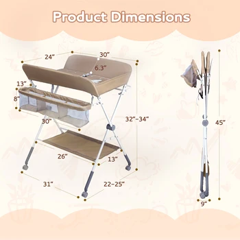 Portable Baby Changing Table with Wheels, Foldable Changing Station, Waterproof Height Adjustable Changing Table 2