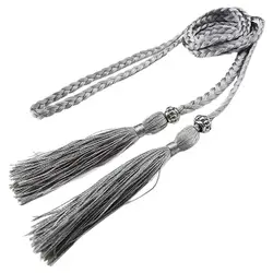 Women's Fashion Braided Bohemian Tassel Belt (Silver)