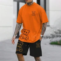 2024 Fun Bear Harajuku T-Shirt Hommes D'été Lâche Quotidien Couple Costume En Plein Air Rue Short À Manches Courtes Deux Pièces Hommes D'été 2