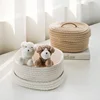 Cotton Knitting Storage Box Solid Color Oval Desktop Finishing Box with Lid Cosmetic Storage Basket Rattan Desk drawer organizer 1