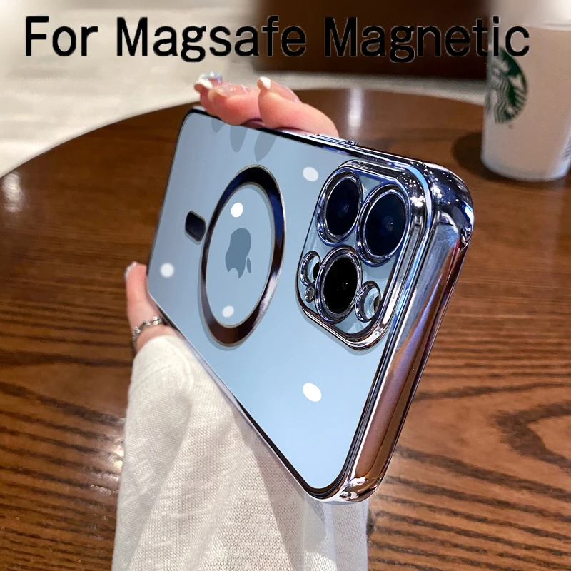 עבור Magsafe מגנטי אלחוטי טעינה ציפוי ברור מקרים עבור iPhone 12 11 13 פרו MAX XR X XS 7 8 בתוספת SE3 סיליקון רך כיסוי