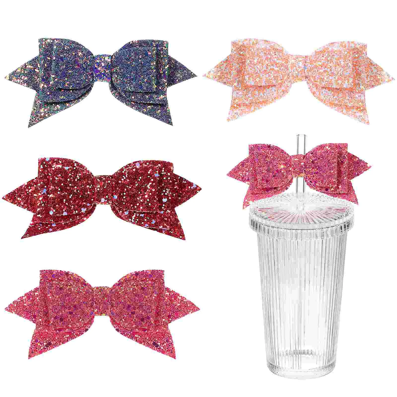 

4pcs Straw Toppers Bow Straw Decor Reusable Water Cup Accessories Drinking Straw Decor